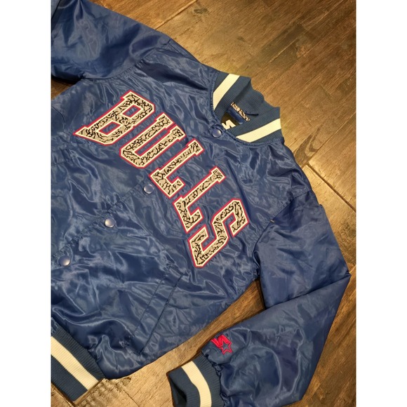 Chicago Bulls Jacket Womens Small Blue NBA Basketball Starter Satin Snap Front - Picture 2 of 6